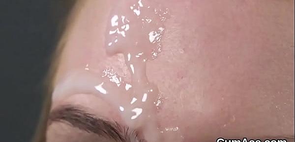 Hot hottie gets cumshot on her face gulping all the love juice